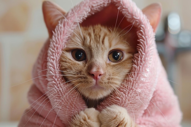 Un chaton enjoué qui regarde depuis une couverture rose