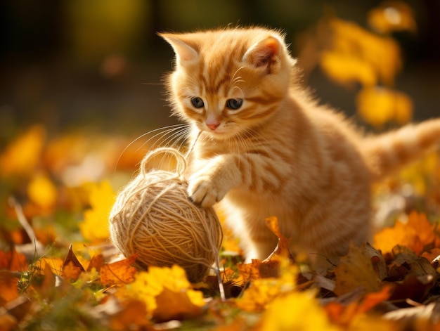 chaton espiègle écrasant de manière ludique un jouet suspendu