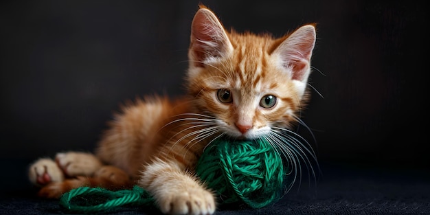 un chaton avec un foulard à tricot vert sur la tête