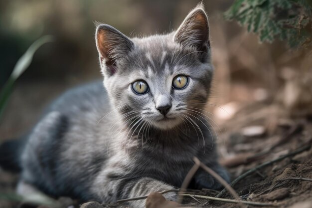 Chaton gris reposant sur le sol