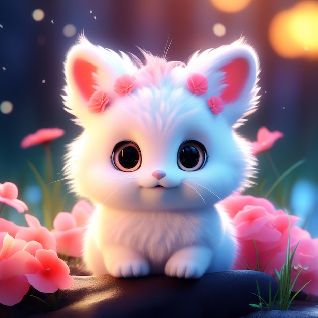 Un chaton mignon assis sur une fleur un chaton mignonnant assis sur una fleur un petit chat mignon avec un ba blanc