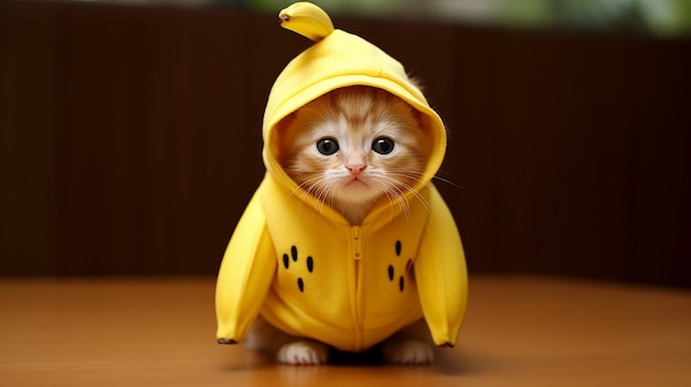 Un chaton mignon dans un costume de banane Un chaton de style banane Un chat de fruit adorable