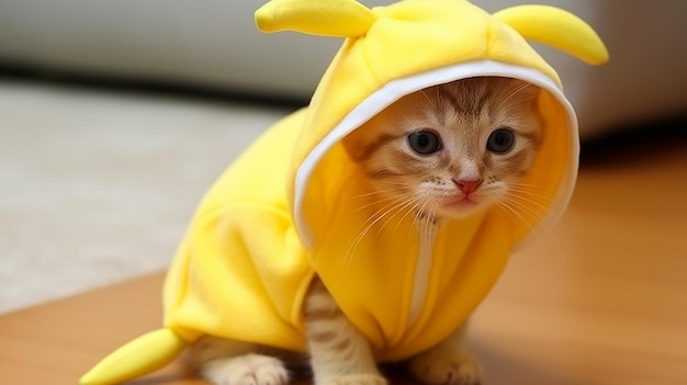 Un chaton mignon dans un costume de banane Un chaton de style banane Un chat de fruit adorable