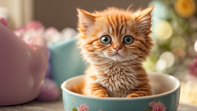 Un chaton mignon dans une tasse