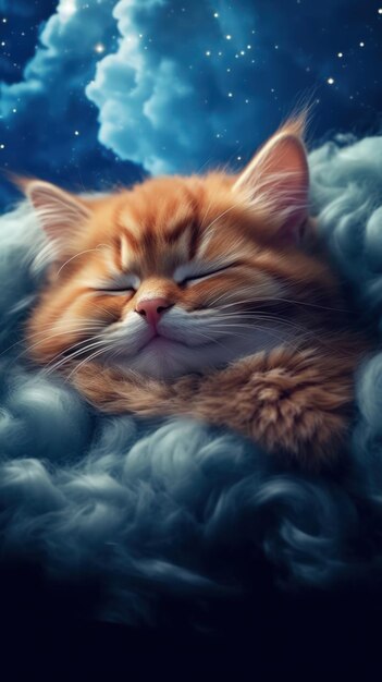 Chaton mignon dormant sur un nuage Portraits d'animaux réalistes générés par l'IA