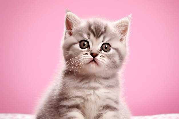 chaton mignon sur fond pastel rose