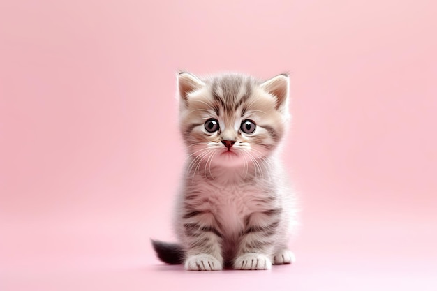 chaton mignon sur fond pastel rose