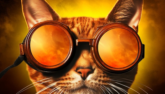Un chaton mignon portant des lunettes regarde la nuit avec humour généré par l'IA