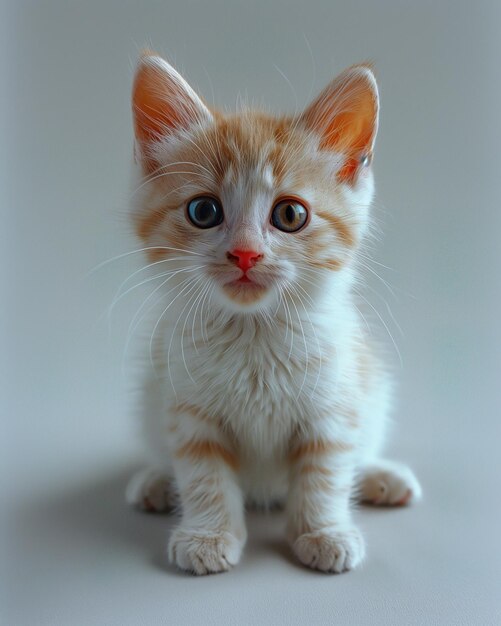 Chaton mignon à rayures orange attentif sur une surface douce et texturée