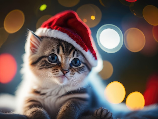 Chaton portant un chapeau de Noël brillant ai génératif