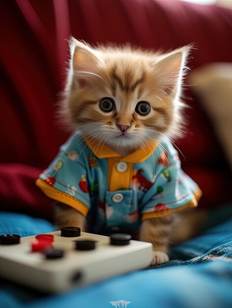 un chaton portant une chemise qui dit un sur elle