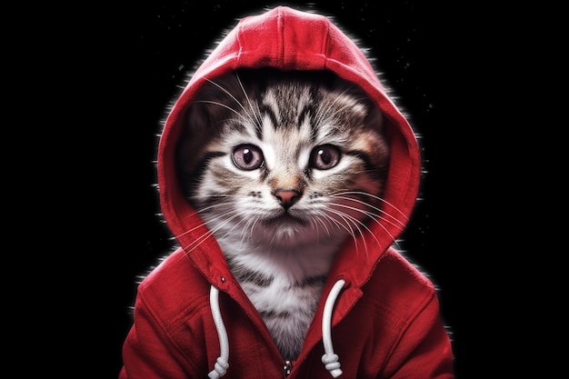 un chaton portant une veste rouge qui dit quot chat quot