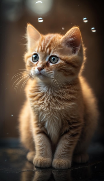 Un chaton roux avec un fond noir