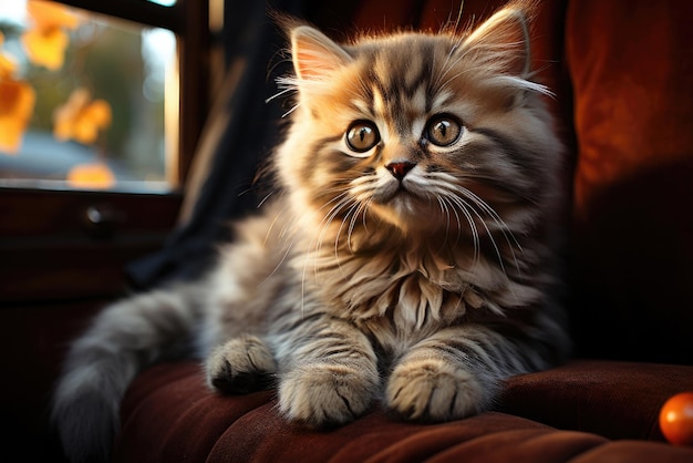 Un chaton sibérien voyage dans un wagon de train