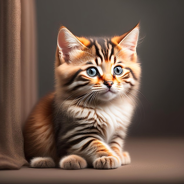 Un chaton tabby mignon à fond sombre Espace pour le texte Portrait adorable d'un chaton Un chat mignon