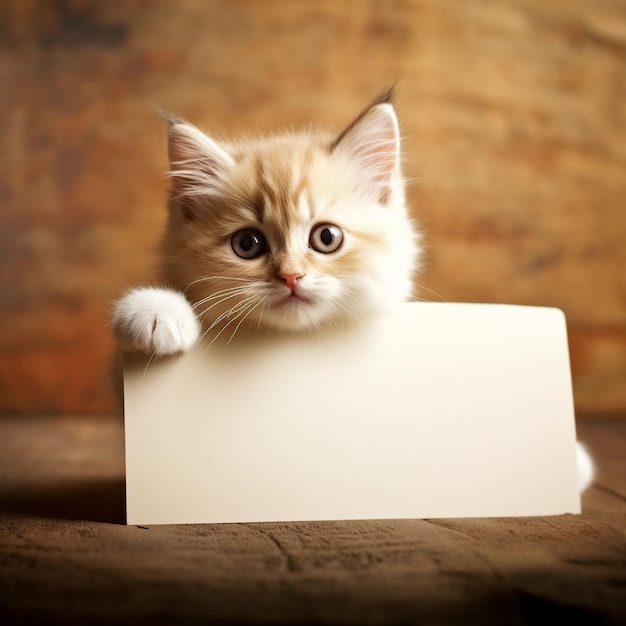 Photo un chaton tient une pancarte blanche qui dit 