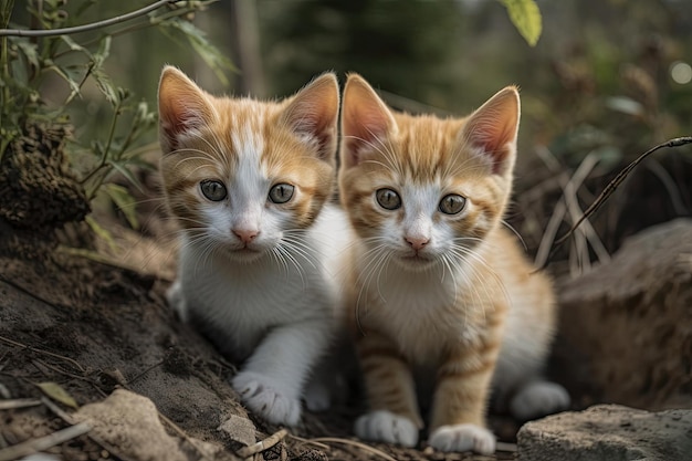 Des chatons blancs et roux explorent leur habitat rural en Russie