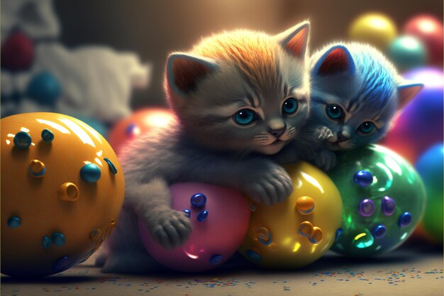 Photo chatons mignons et affectueux jouant