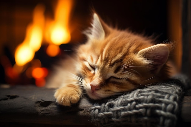 Les chatons de rêves félins festifs dorment près de la fenêtre Generative By Ai