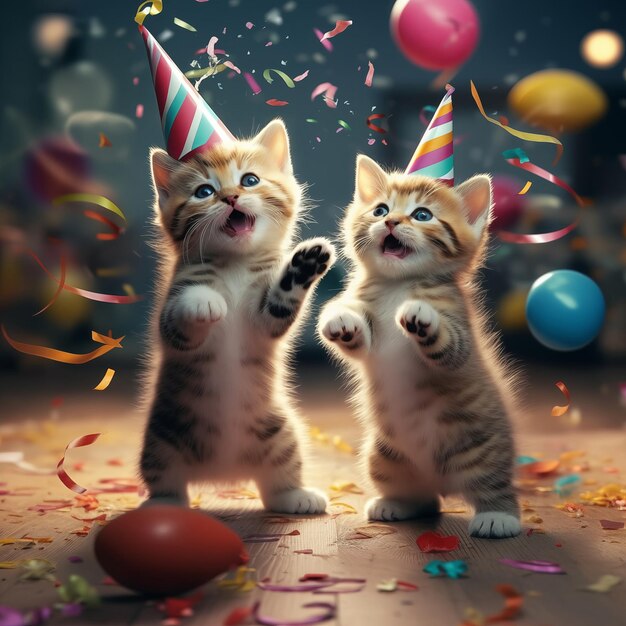 Les chatons de Sute célèbrent leur anniversaire très amicaux et doux