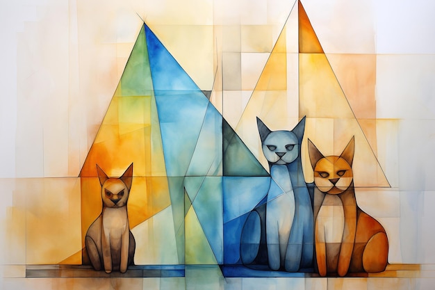 Des chats à l'aquarelle colorés