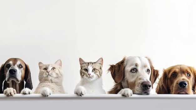 Chats et chiens regardant par la fenêtre