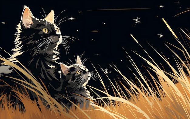 chats Couple au clair de lune