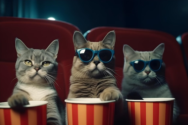 Chats dans une salle de cinéma portant des lunettes de soleil