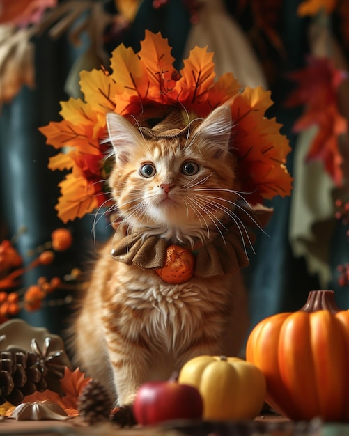 Les chats d'humour de Thanksgiving dans les costumes de la dinde