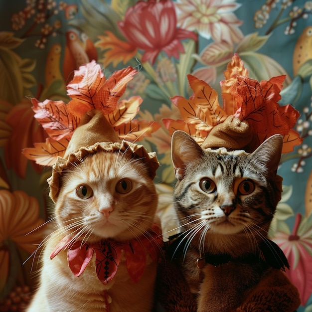 Les chats d'humour de Thanksgiving dans les costumes de la dinde