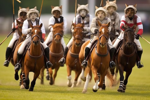 Chats jouant au polo sport illustration générative ai