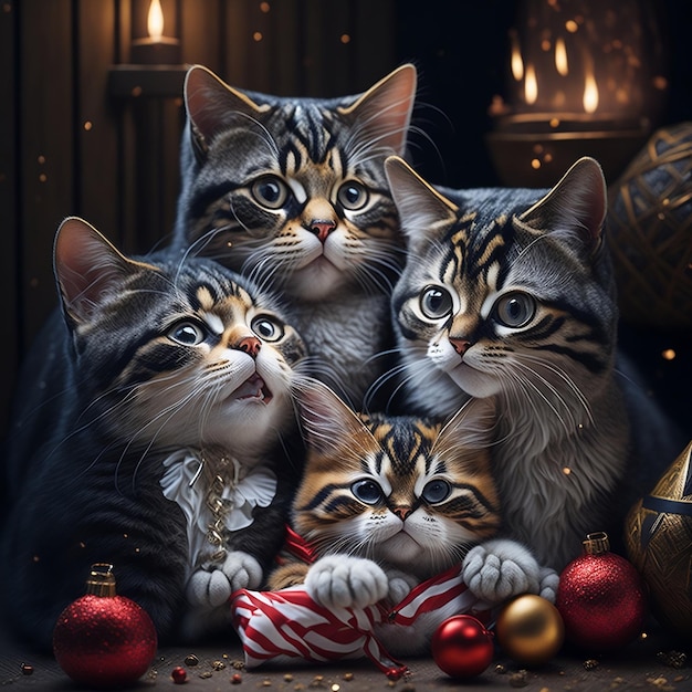 Chats mignons célébrant la fête de joyeux Noël Chat à Noël