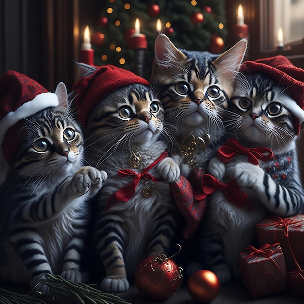 Chats mignons célébrant la fête de joyeux Noël Chat à Noël