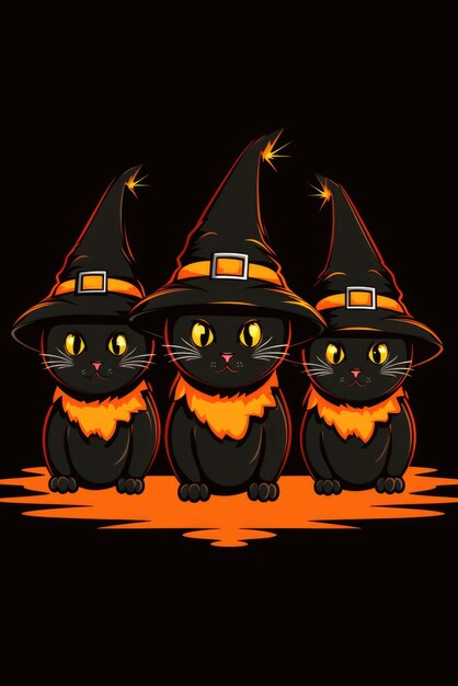 Photo les chats noirs mignons portent des chapeaux de sorcière sur un fond d'halloween heureux