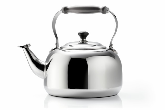 Photo chaudière à thé en acier inoxydable avec poignée sur une surface blanche ou transparente png arrière-plan transparent