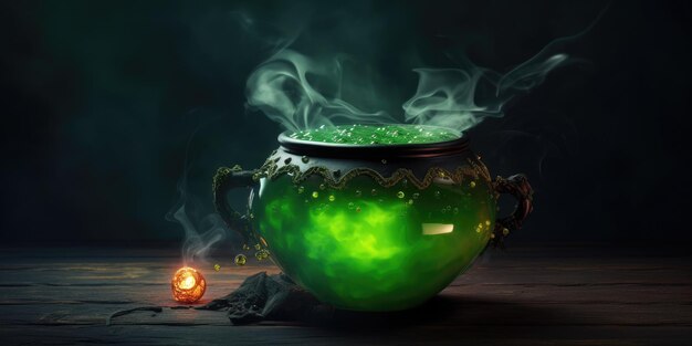 Photo chaudron avec potion verte dessin sur le thème d'halloween place pour le texte