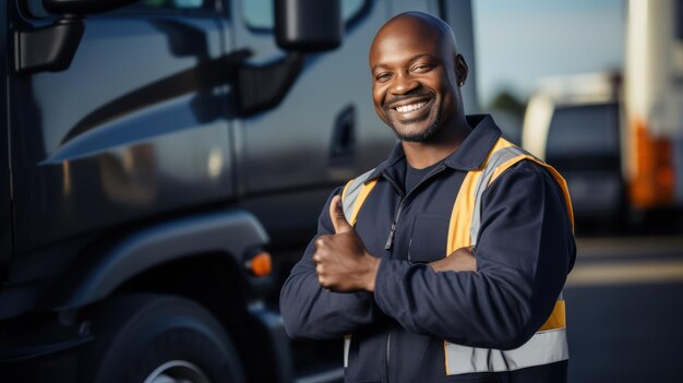 Photo le chauffeur de camion donne un coup de poing.