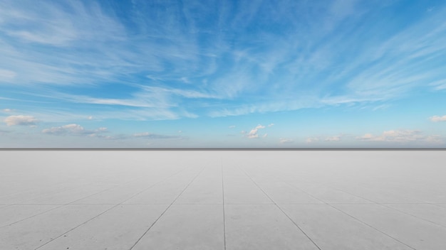 Chaussée carrée et ciel bleu avec nuages blancs