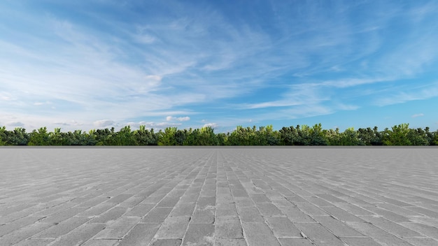 Chaussée carrée et ciel bleu avec nuages blancs