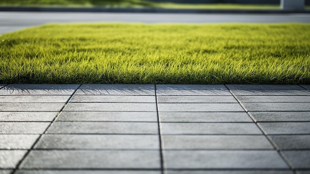 Chaussée extérieure en béton avec bande d'herbe étroite