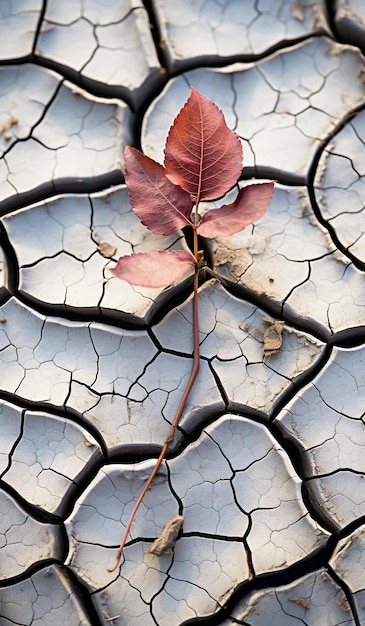 Chaussée sèche et fissurée avec feuilles d'automne générées par l'IA