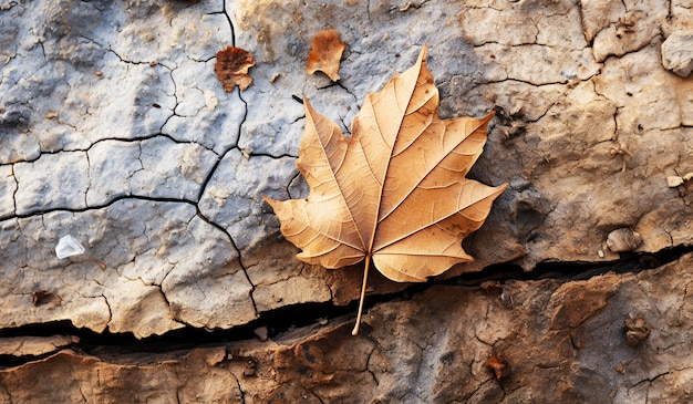 Chaussée sèche et fissurée avec feuilles d'automne générées par l'IA