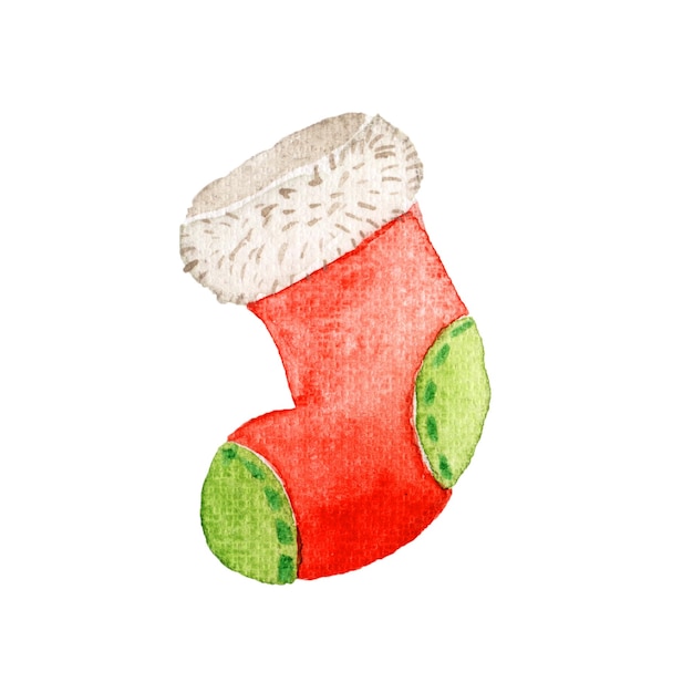 Chaussette de Noël aquarelle isolée sur blanc