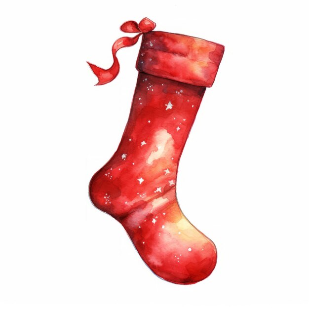 Photo une chaussette de noël rouge aquarelle