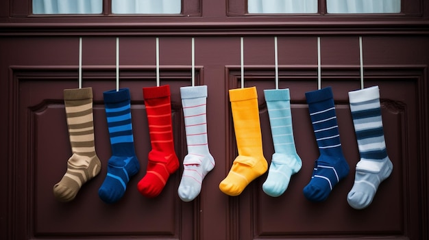 Photo des chaussettes accrochées à la corde à linge.