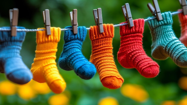 Des chaussettes accrochées à des teintes vives Chorégraphie des couleurs