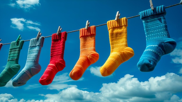 Des chaussettes accrochées à des teintes vives Chorégraphie des couleurs