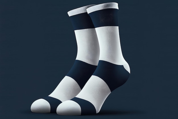 Chaussettes blanches fines pour le sport isolées sur fond bleu foncé créées avec une IA générative