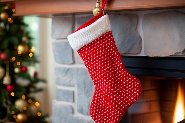 Chaussettes de Noël ou de Noël, ou sac en forme de chaussette suspendu le jour de Saint-Nicolas ou la veille de Noël