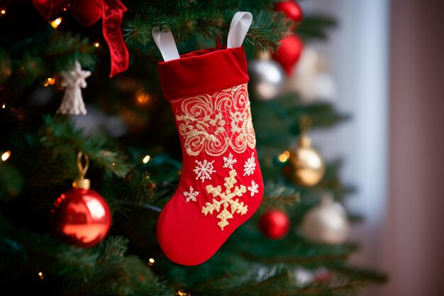 Chaussettes de Noël ou de Noël, ou sac en forme de chaussette suspendu le jour de Saint-Nicolas ou la veille de Noël